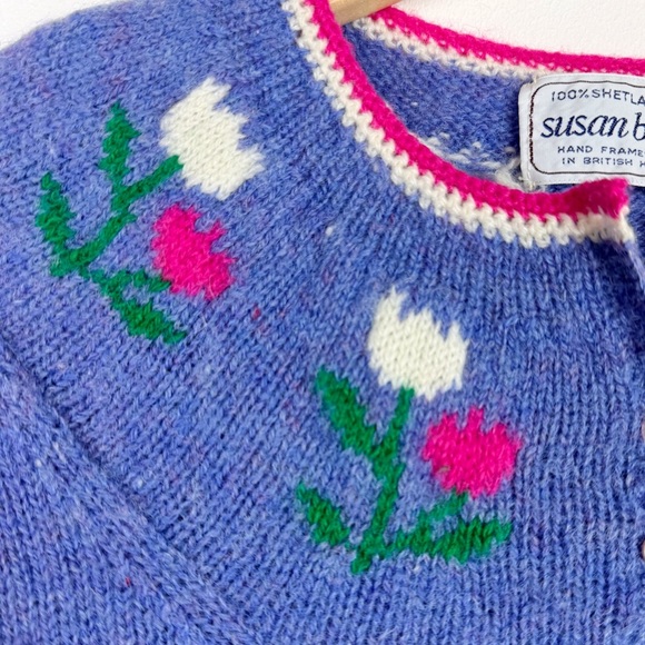 Susan Bristol Vintage Purple Tulip Wool Sweater - Picture 3 of 11